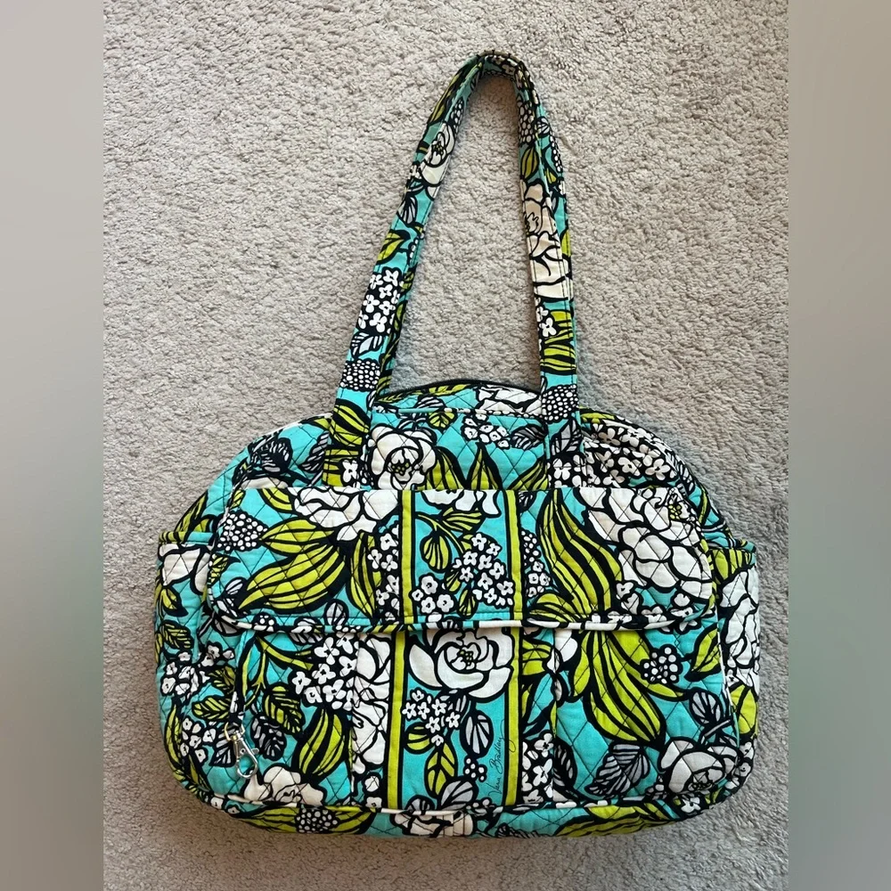 Vera Bradley Aqua and Green Quilted Baby Bag w/Changing Pad - Picture 1 of 8